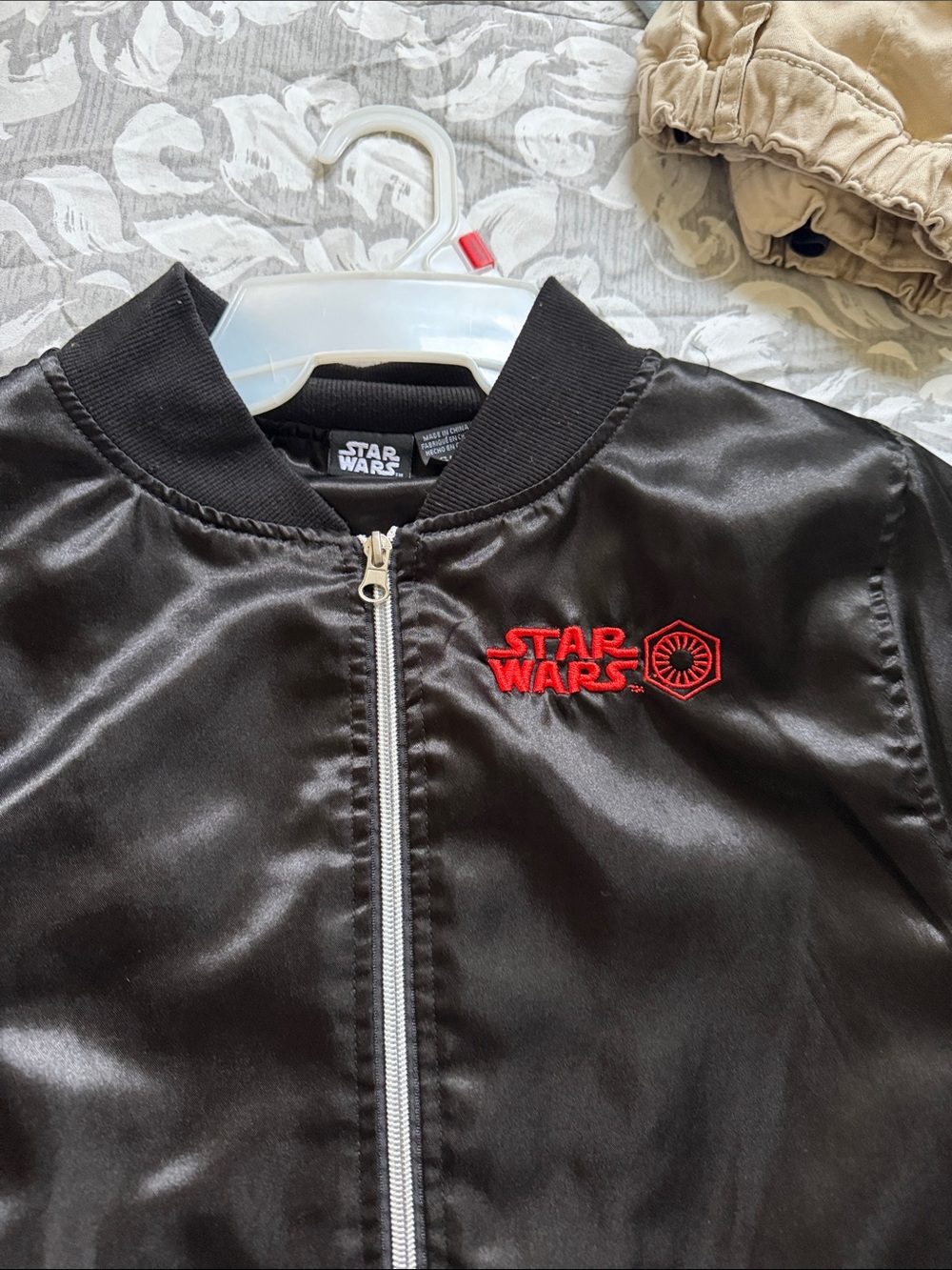 Star Wars Black Satin Kids Bomber Jacket with Red Logo